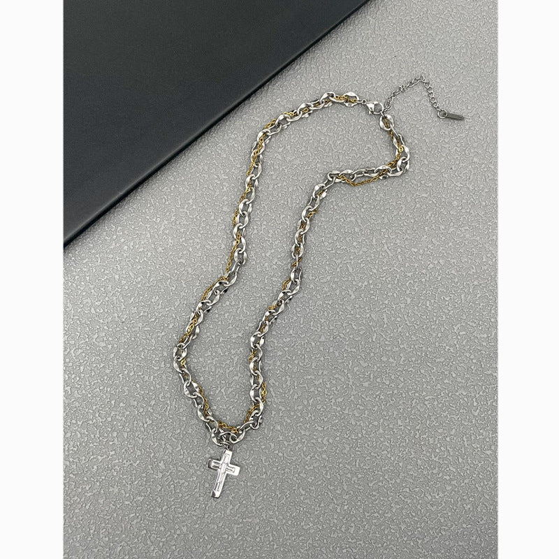 Wholesale Titanium Steel Wrap Cross Necklace with Diamonds